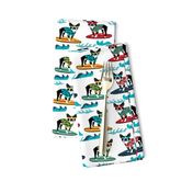 boston terrier surfing dog breed fabric pet lover fabrics white