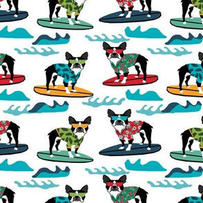 boston terrier surfing dog breed fabric pet lover fabrics white