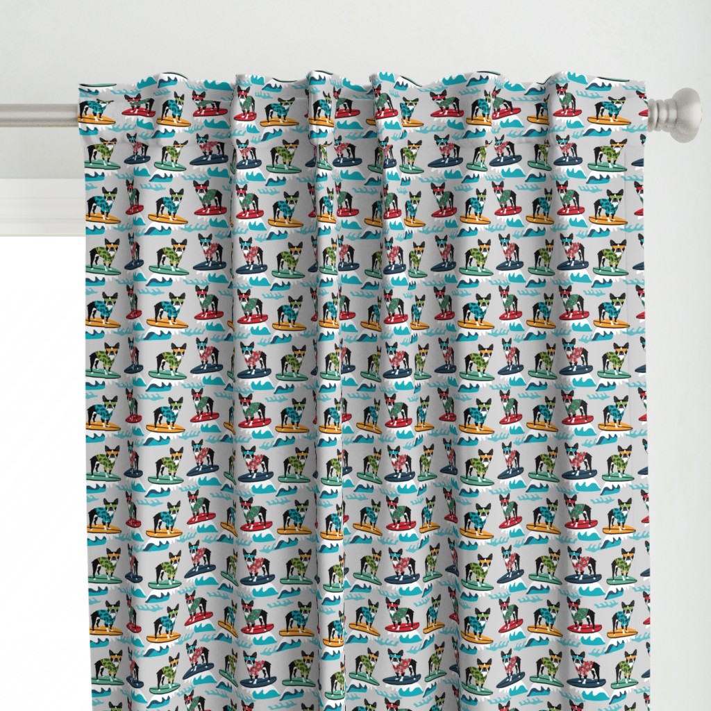 boston terrier surfing dog breed fabric pet lover fabrics grey