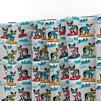 boston terrier surfing dog breed fabric pet lover fabrics grey