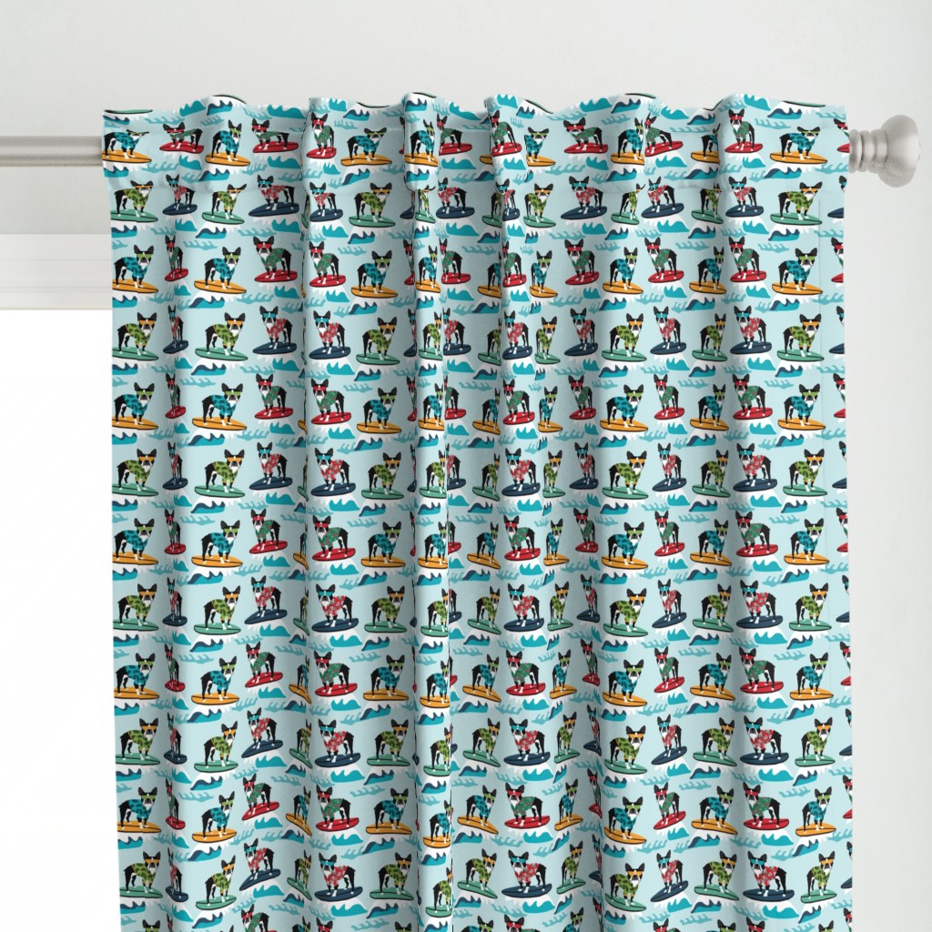 boston terrier surfing dog breed fabric pet lover fabrics blue