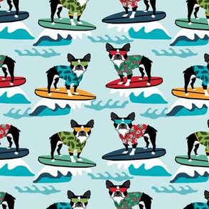 boston terrier surfing dog breed fabric pet lover fabrics blue
