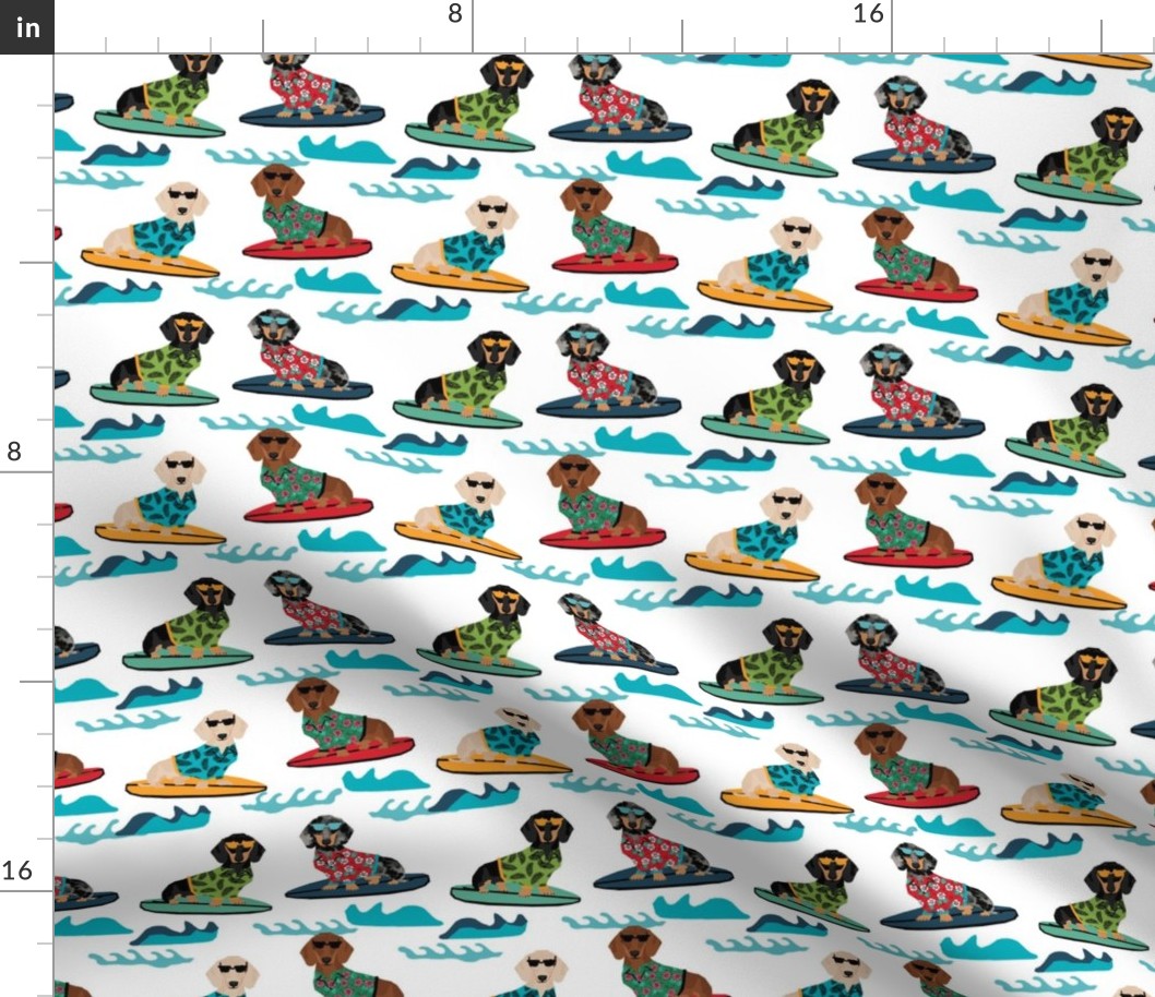 dachshund surfing dog breed fabric pet lover fabrics white