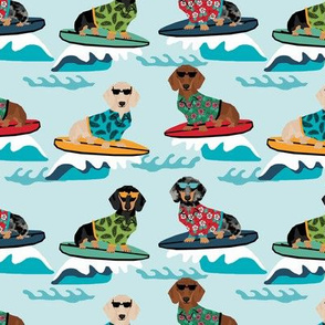 dachshund surfing dog breed fabric pet lover fabrics blue