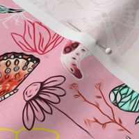 Dragonflies, Butterflies And Moths On Blush With Teal And Coral - Big