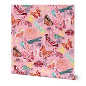 Dragonflies, Butterflies And Moths On Blush With Teal And Coral - Big