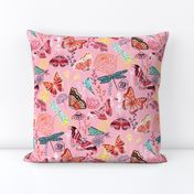 Dragonflies, Butterflies And Moths On Blush With Teal And Coral - Big