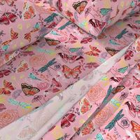 Dragonflies, Butterflies And Moths On Blush With Teal And Coral - Big