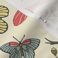 Bird & Butterflies - Pale Yellow