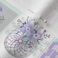 3" BLOCKS Dream Big Dream Catchers Patchwork Quilt Top – Wholecloth for Girls Purple Lavender Grey Feathers Nursery Blanket Baby Bedding - ROTATED