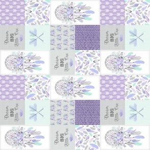 3" BLOCKS Dream Big Dream Catchers Patchwork Quilt Top – Wholecloth for Girls Purple Lavender Grey Feathers Nursery Blanket Baby Bedding - ROTATED