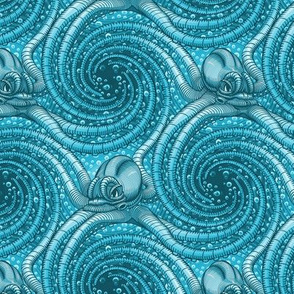 ★ KRAKEN ' ROLL ★ Monochrome Teal Blue - Small Scale / Collection : Kraken ' Roll – Steampunk Octopus Print