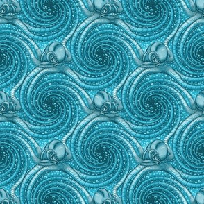 ★ KRAKEN ' ROLL ★ Monochrome Teal Blue - Tiny Scale / Collection : Kraken ' Roll – Steampunk Octopus Print
