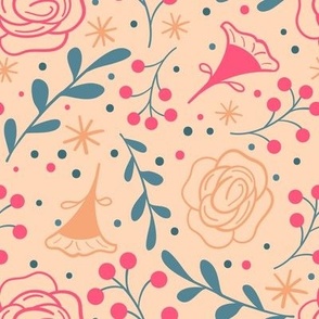 Spring Florals // Pink, Gold, Teal // 8x8