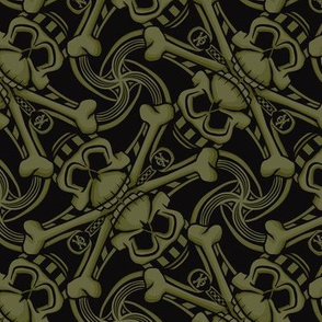 ★ SKULL PLAID ★ Black & Olive Green - Large Scale / Collection : Pirates Tessellations - Skull and Crossbones Prints