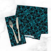 ★ SKULL PLAID ★ Black & Teal Blue - Large Scale / Collection : Pirates Tessellations - Skull and Crossbones Prints