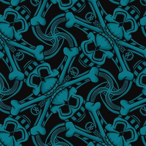 ★ SKULL PLAID ★ Black & Teal Blue - Large Scale / Collection : Pirates Tessellations - Skull and Crossbones Prints