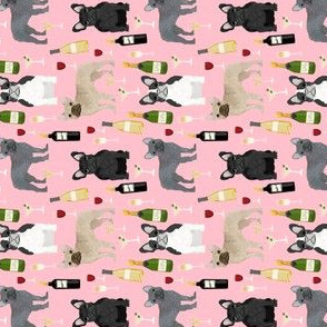 frenchie (RR) wine fabric - french bulldog and drinks fabric - pink