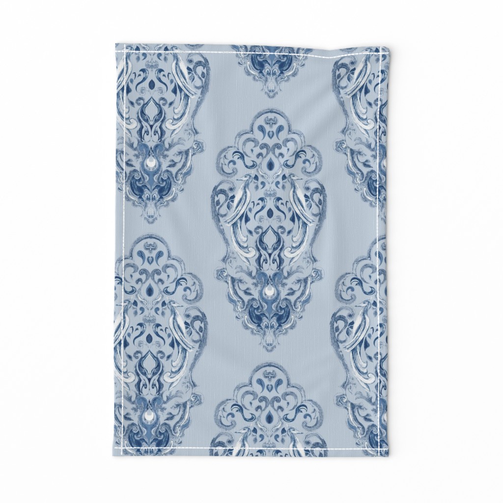 Vintage Love Birds In Delft Navy on Light Blue