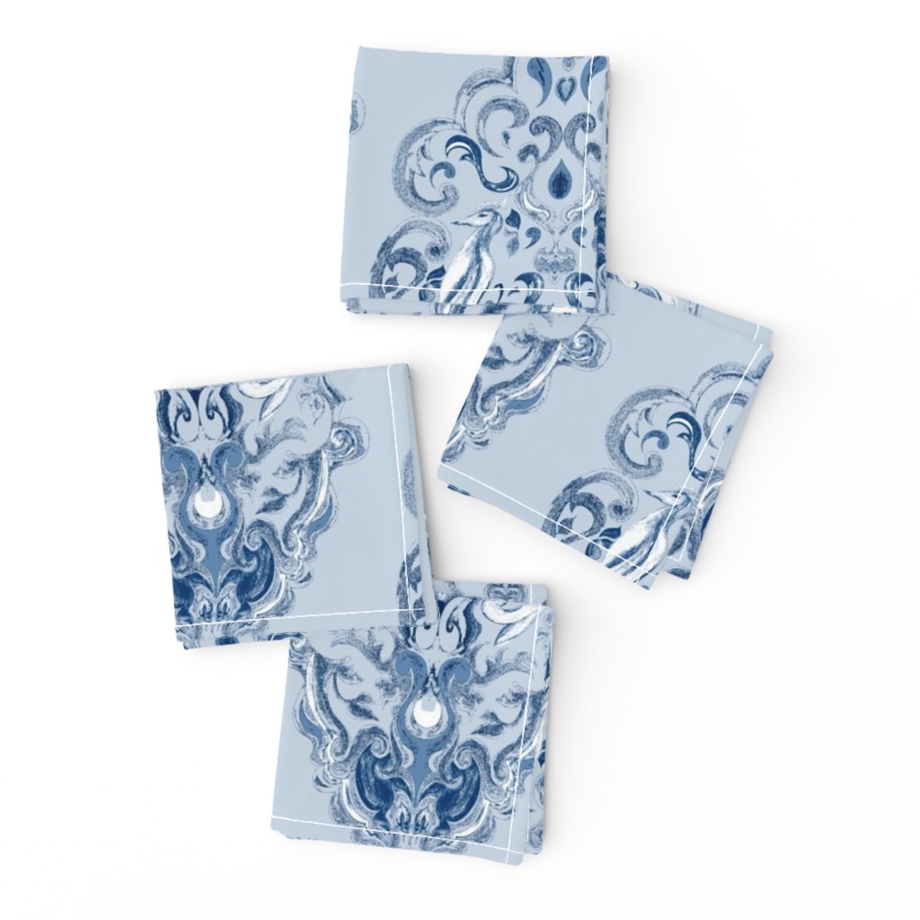 Vintage Love Birds In Delft Navy on Light Blue