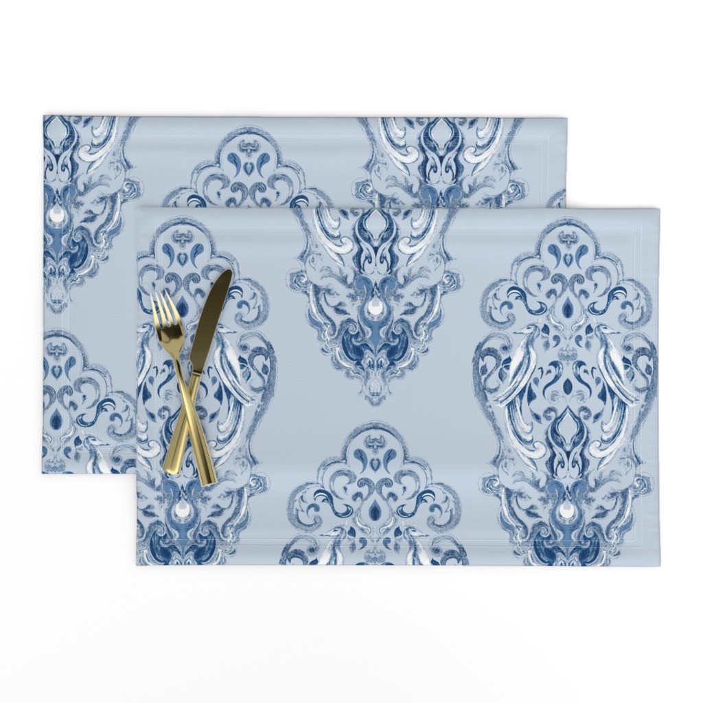 Vintage Love Birds In Delft Navy on Light Blue