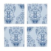 Vintage Love Birds In Delft Navy on Light Blue