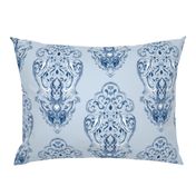 Vintage Love Birds In Delft Navy on Light Blue