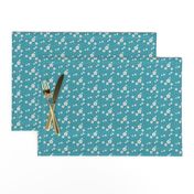 Small Flower and Dot, Teal, Yellow