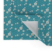 Small Flower and Dot, Teal, Yellow