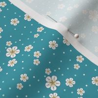Small Flower and Dot, Teal, Yellow