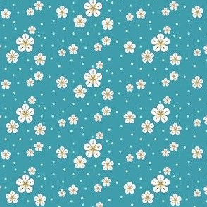 Small Flower and Dot, Teal, Yellow