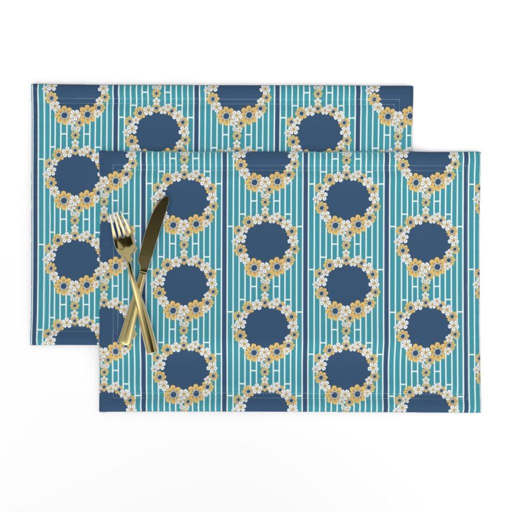 Cameo Quilt Blocks, Flower Garlands, Blue, Yellow