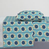 Cameo Quilt Blocks, Flower Garlands, Blue, Yellow