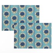 Cameo Quilt Blocks, Flower Garlands, Blue, Yellow