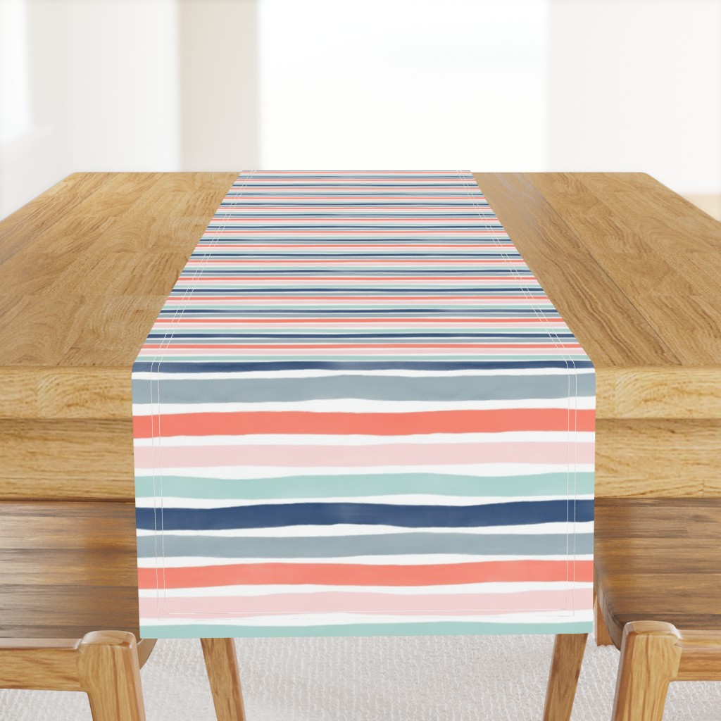 Watercolor Stripes M+M Multi Coral Blues by Friztin