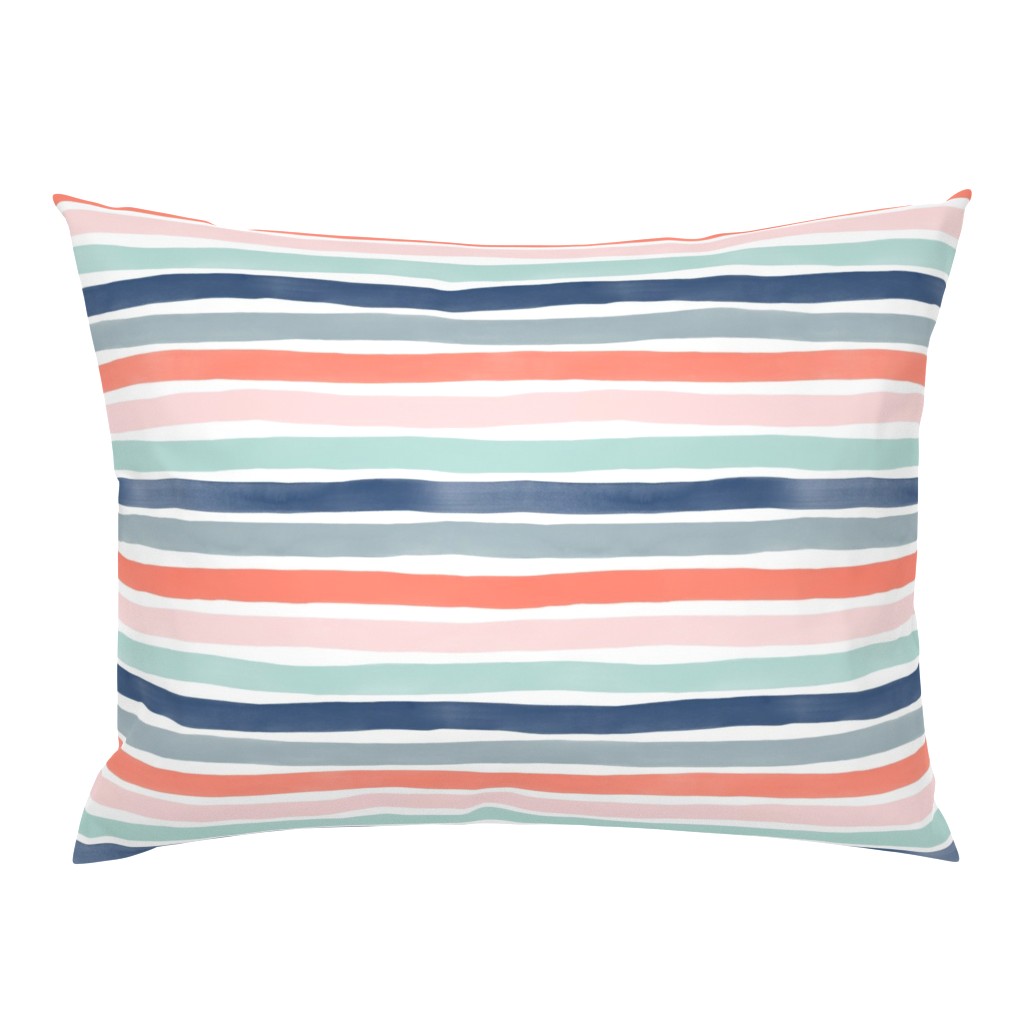 Watercolor Stripes M+M Multi Coral Blues by Friztin