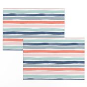 Watercolor Stripes M+M Multi Coral Blues by Friztin