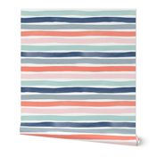 Watercolor Stripes M+M Multi Coral Blues by Friztin