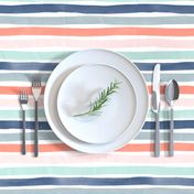 Watercolor Stripes M+M Multi Coral Blues by Friztin