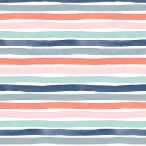 Watercolor Stripes M+M Multi Coral Blues by Friztin