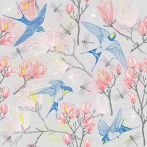 Swallows & Magnolias (silver) large scale