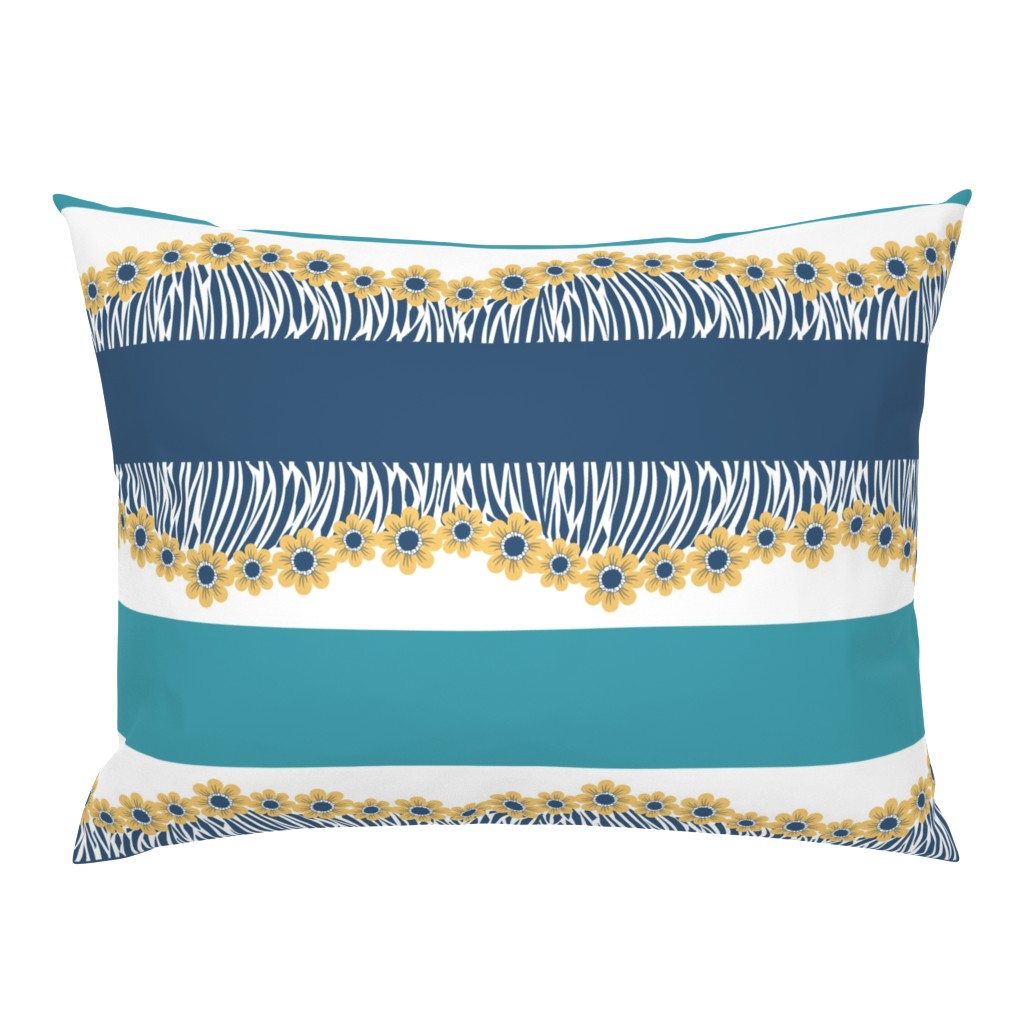 Hawaiian Floral Fringe Border, Blue, Yellow