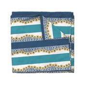 Hawaiian Floral Fringe Border, Blue, Yellow