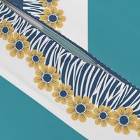 Hawaiian Floral Fringe Border, Blue, Yellow