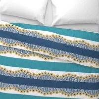 Hawaiian Floral Fringe Border, Blue, Yellow