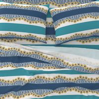 Hawaiian Floral Fringe Border, Blue, Yellow