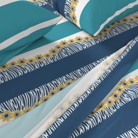 Hawaiian Floral Fringe Border, Blue, Yellow