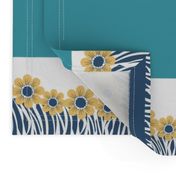 Hawaiian Floral Fringe Border, Blue, Yellow