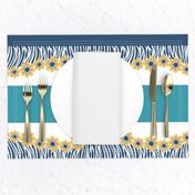 Hawaiian Floral Fringe Border, Blue, Yellow