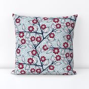 Flowers on Netting, Navy, Red 